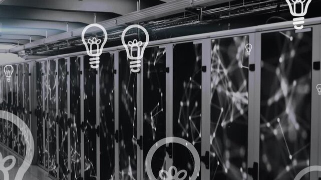 Animation of lightbulb icons over server room