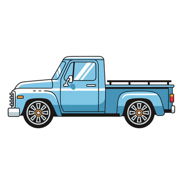 Retro Light Blue Pickup Truck Illustration on White Background