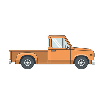 Retro Orange Pickup Truck Illustration - Vintage Vehicle Side View