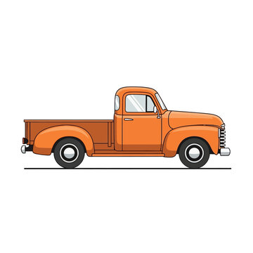 Retro Orange Pickup Truck Isolated on White Background - Vintage Vehicle