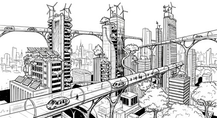 Futuristic cityscape with high-tech skyscrapers and bridges © dailystock