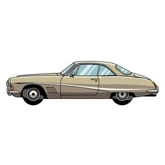 Obraz premium Vintage Beige Coupe Car Illustration - Retro Automobile Side View