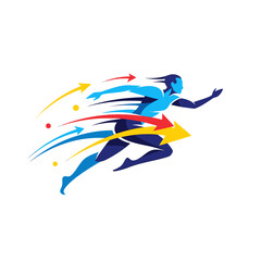 Fototapeta premium Dynamic Runner Silhouette with Speed Arrows, Motion, and Energy