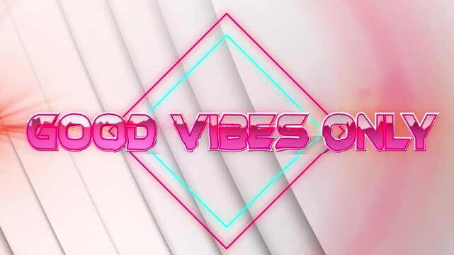 Animation of good vibes only text with square shapes against white and brown background, copy space