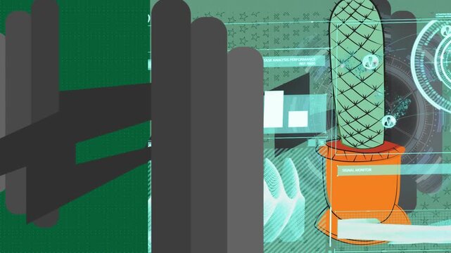 Animation of shapes over data processing on green background