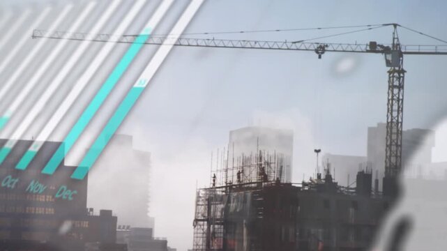 Animation of statistical data processing against construction site