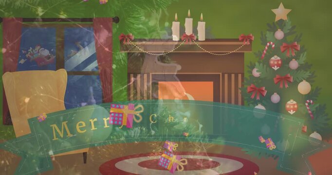 Animation of christmas greetings text over christmas decorations