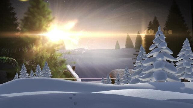 Animation of christmas tree in winter scenery