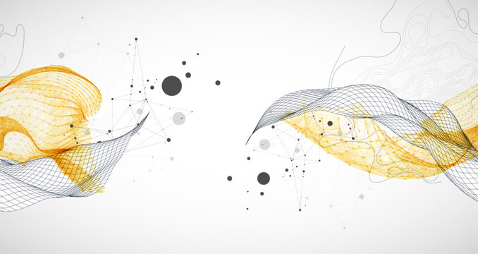 The abstract wave is made in a frame style. Template for science and technology presentation.