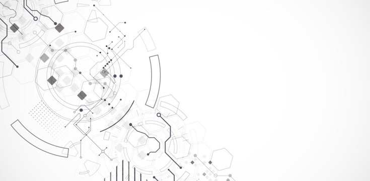 Technological background in gray colors. Used technical lines and a pattern of squares with different shades of gray.