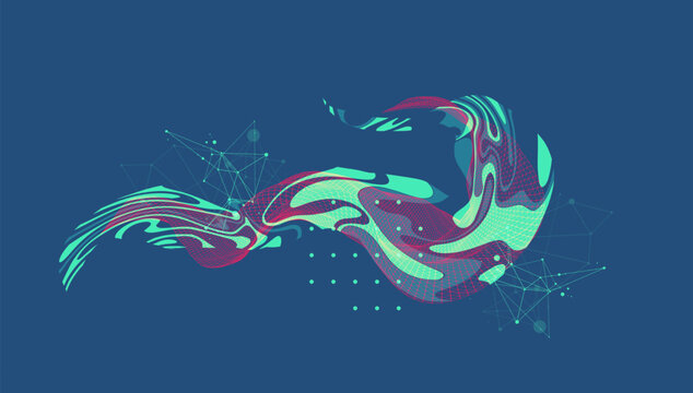 The abstract wave is made in a frame style. Template for science and technology presentation. Vector art.