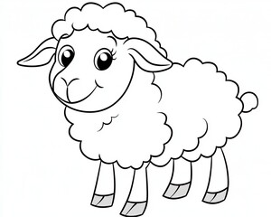 Obraz premium Cute Vector Line Art of Woolly Sheep Outline for Kids, Adorable Cartoon Farm Animal Sketch