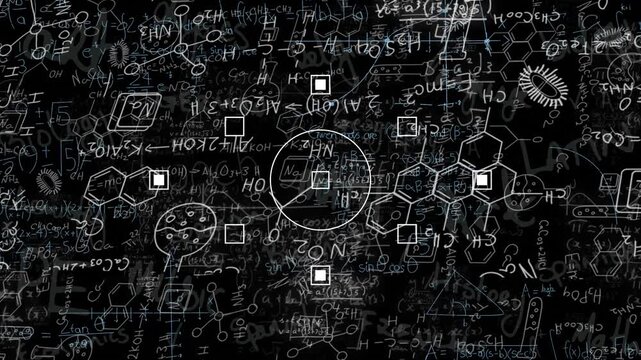 Animation of scientific data processing over black background