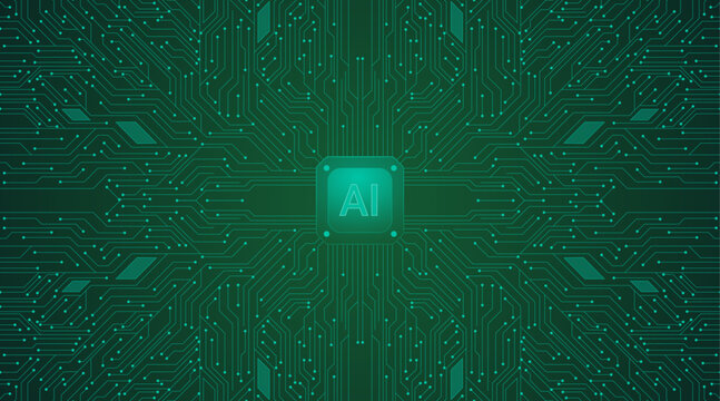 blue round ai chip cpu icon with circuit background. modern glass morphism, trendy, futuristic gradient artificial intelligence shape vector illustration