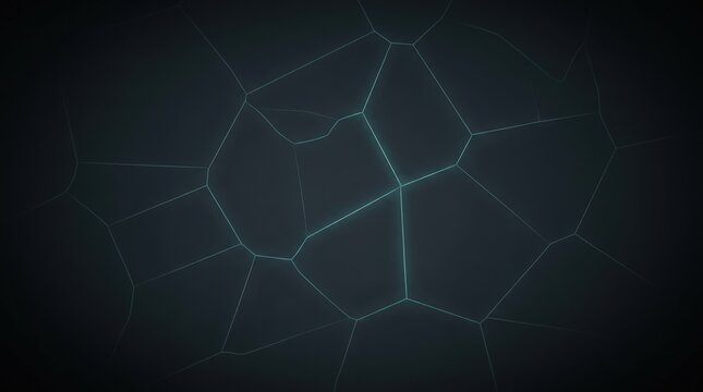 Deep cool graphite background with minimal airy Voronoi line pattern, ultra-fine neon turquoise cell borders at low opacity, large irregular cells, center-bright vignette fade, maximum negative space