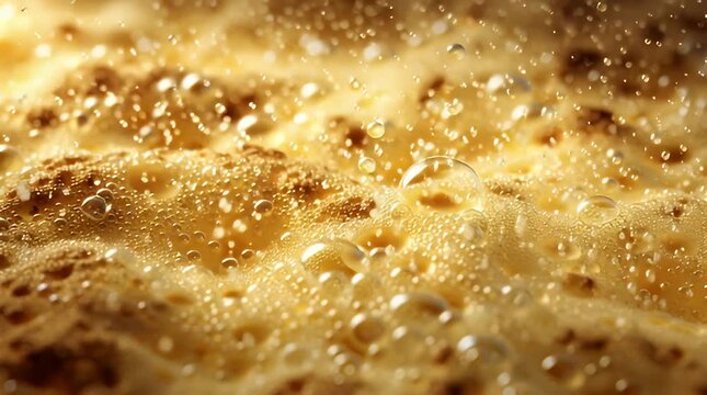 Close up of bubbly beer surface.