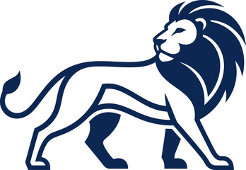 vector Minimalist logo Navy blue lion walking and looking backwards © Nabil