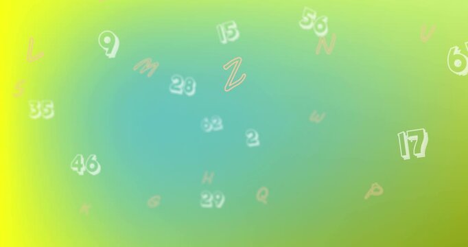 On start floating numerals and pastel letters drifting, scaling and blurring to show calm depth