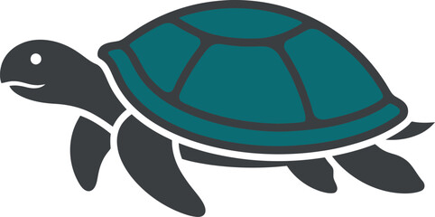 vector Minimalist logo Sea turtle silhouette swimming with teal colored shell © Nabil