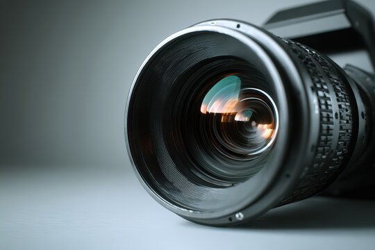 Studio-lit close-up of lens optics with shallow depth of field