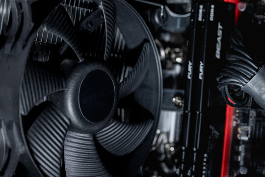 Computer internal components closeup, inside a PC system unit