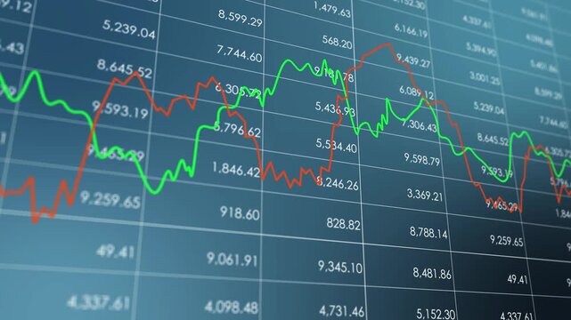 Broker global economic exchange, line chart stock market and table price, financial investment graph management business, move and volatility report statistic