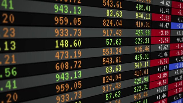 Table of price stock value in market table trading, report investment financial stock economy market screen display, information trade concept