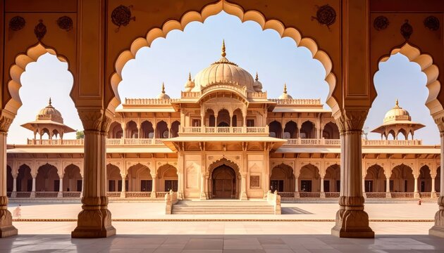 Magnificent Indian Palace Architecture with Intricate Arches and Domes.