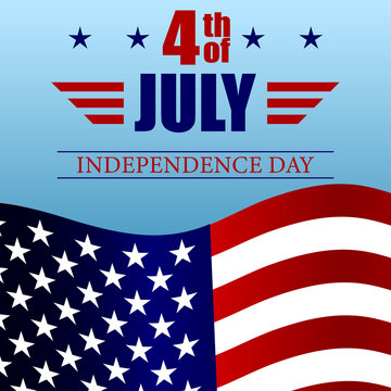 Patriotic 4th of July background with American flag, stars and bold text. Independence Day celebration design for banners, posters, social media and holiday promotions.