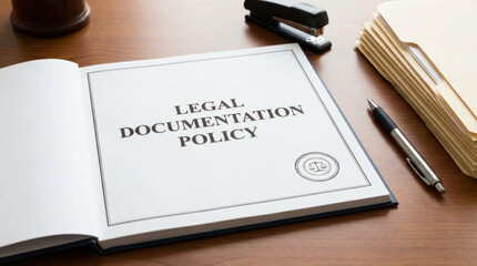 Fototapeta premium Legal Documentation Policy Open Book on Desk