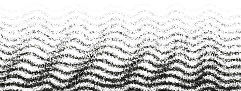 Vertical wavy monochrome gradient background with grain transition. Stipple ripple noise pattern with textured effect. Abstract minimal backdrop
