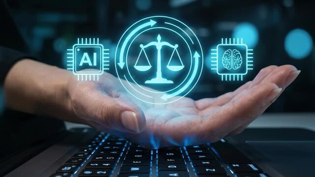 AI regulation security risk compliance governance ethics trust vulnerability protection law guide for responsible technology policy with digital scale hologram, privacy audit data control