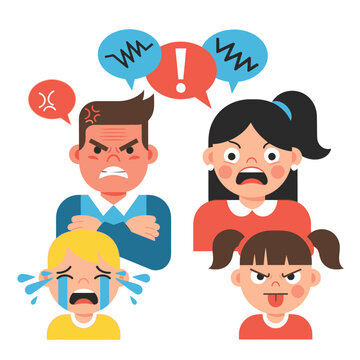 Family Conflict: Angry Parents Arguing While Children Cry and Sulk
