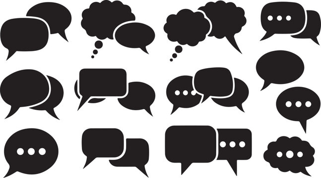 Black speech bubbles on a white background illustration set
