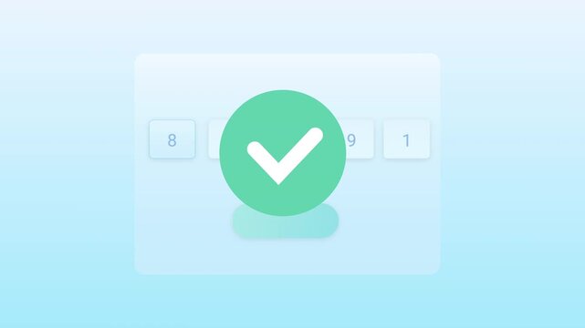 Modern UI animation showing OTP verification success with green checkmark on digital interface background, representing approved login authentication and secure user confirmation.
