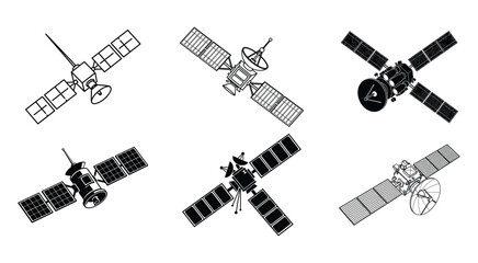 Fototapeta premium Set of Professional Cube Satellite Vector Icon Designs for Space Tech