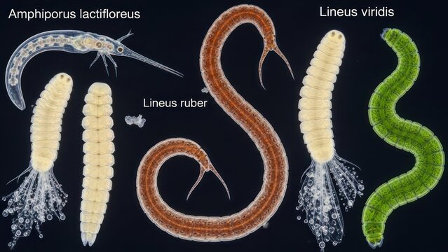 Diversity of Ribbon Worms Species: Amphiporus lactifloreus, Lineus viridis, and Lineus ruber