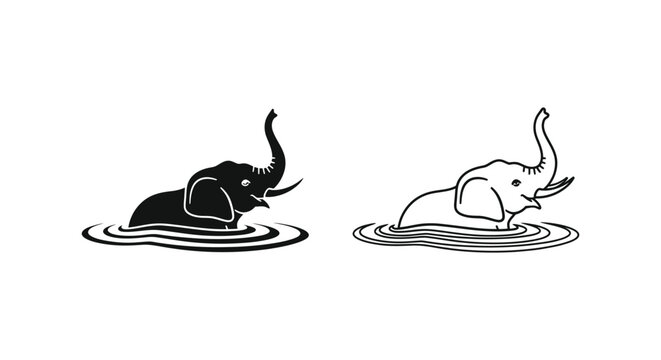 Elephants Bathing in Water Relaxing Animal Art Vector