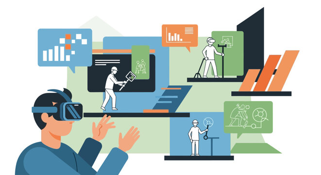 Virtual reality technology concept with person wearing VR headset