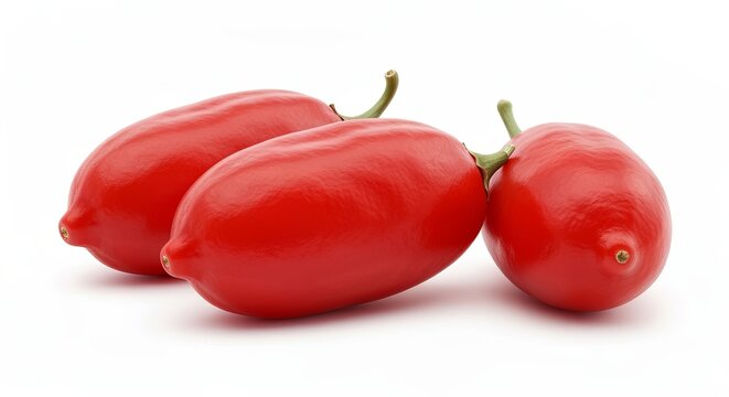 Close-Up of Fresh Goji Berries on a White Background, Highlighting Their Bright Color and Texture