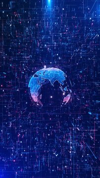 Earth 3D glowing data streams network connections, particle technology world map background global communication digital . digital visualization Earth interconnected global data networks technology