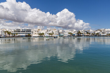 Charco de San Gines, the laguna at the city of Arrecife, capital of Lanzarote with fisher boats, Canary Islands © travelview