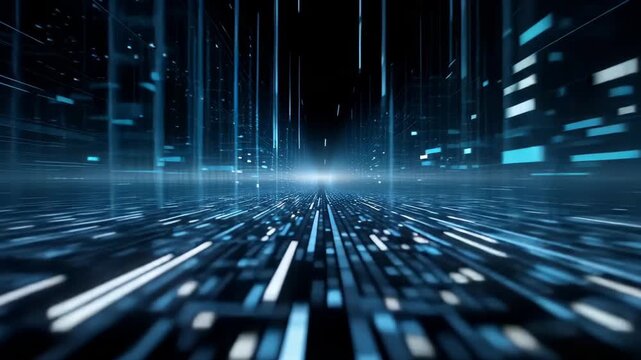 Abstract blue background with lines and dots that resemble news data streaming across a digital landscape