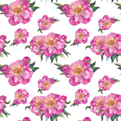 floral seamless pattern with peonies, watercolor illustration for fabric, dishes, packaging, and postcards © Alla