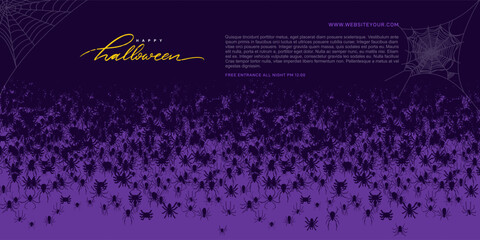 Spiders vector pattern for Halloween concept, creative design with black spiders in cartoon style. Textile background print, isolated insect elements, posters, banners for fabrics. Concept Halloween. © Anatoliy