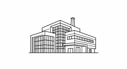 Naklejka premium Stylized drawing of a large industrial building with a chimney