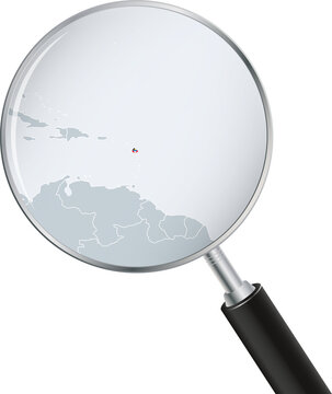 Antigua and Barbuda Map Under Magnifying Glass with National Flag