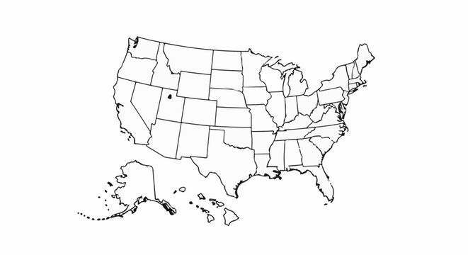 Outline map of the contiguous United States, Alaska, and Hawaii