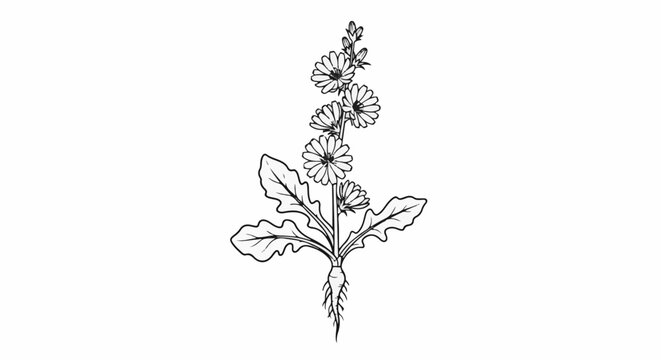 Detailed sketch of a flowering plant with a taproot and broad leaves