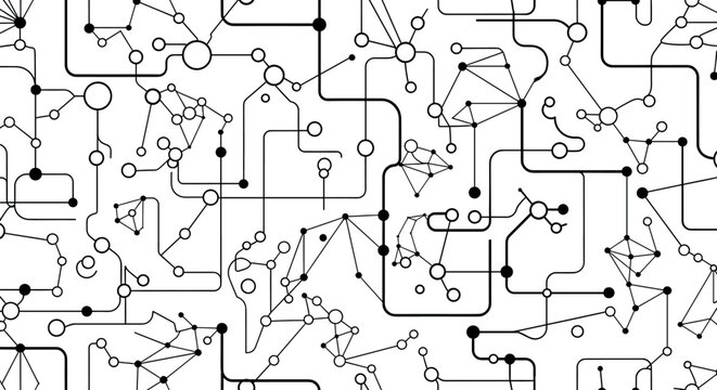 An abstract graphic representing interconnectedness and complex systems. Ideal for illustrating technology, data, and communication concepts in modern